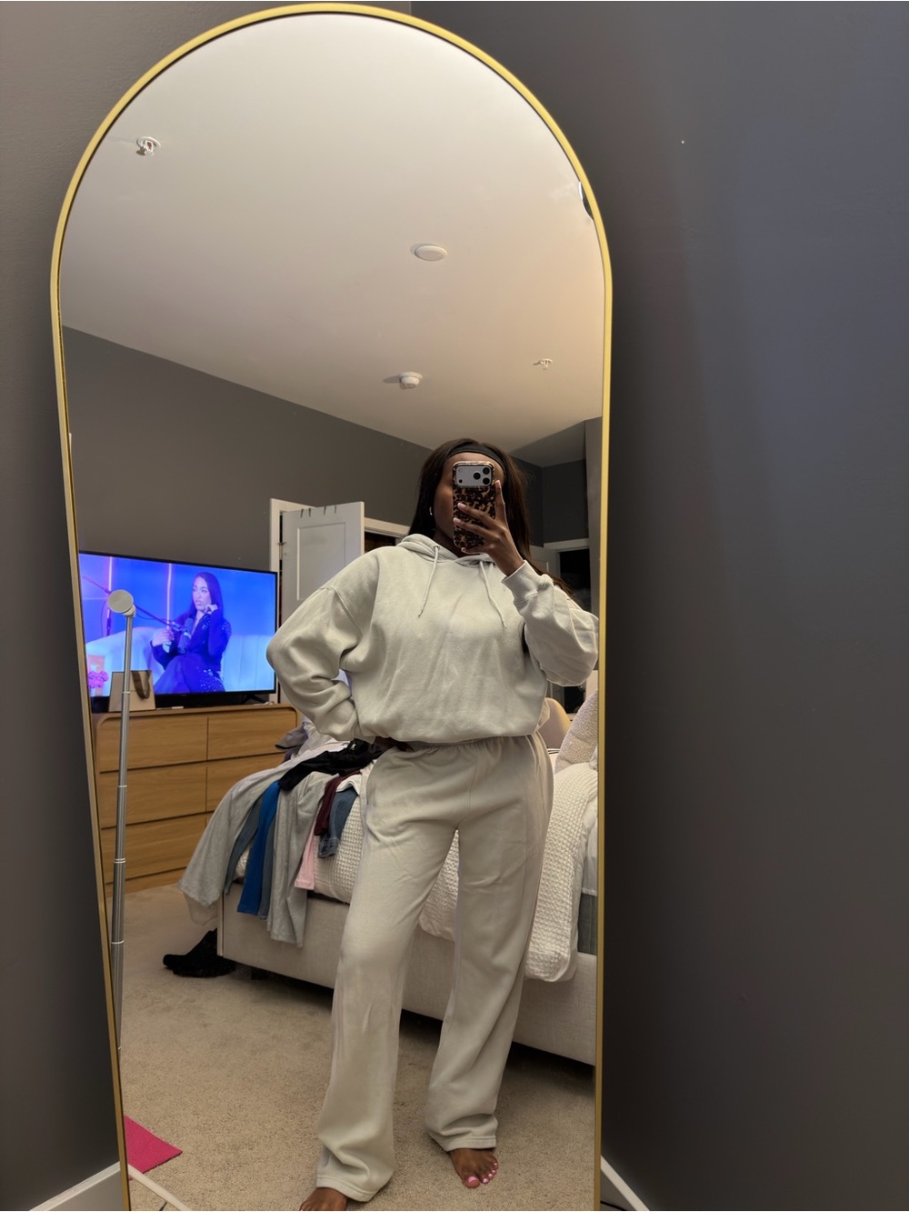 Cozy Women's Soft Grey Hoodie & Wide-Leg Sweatpants Set
